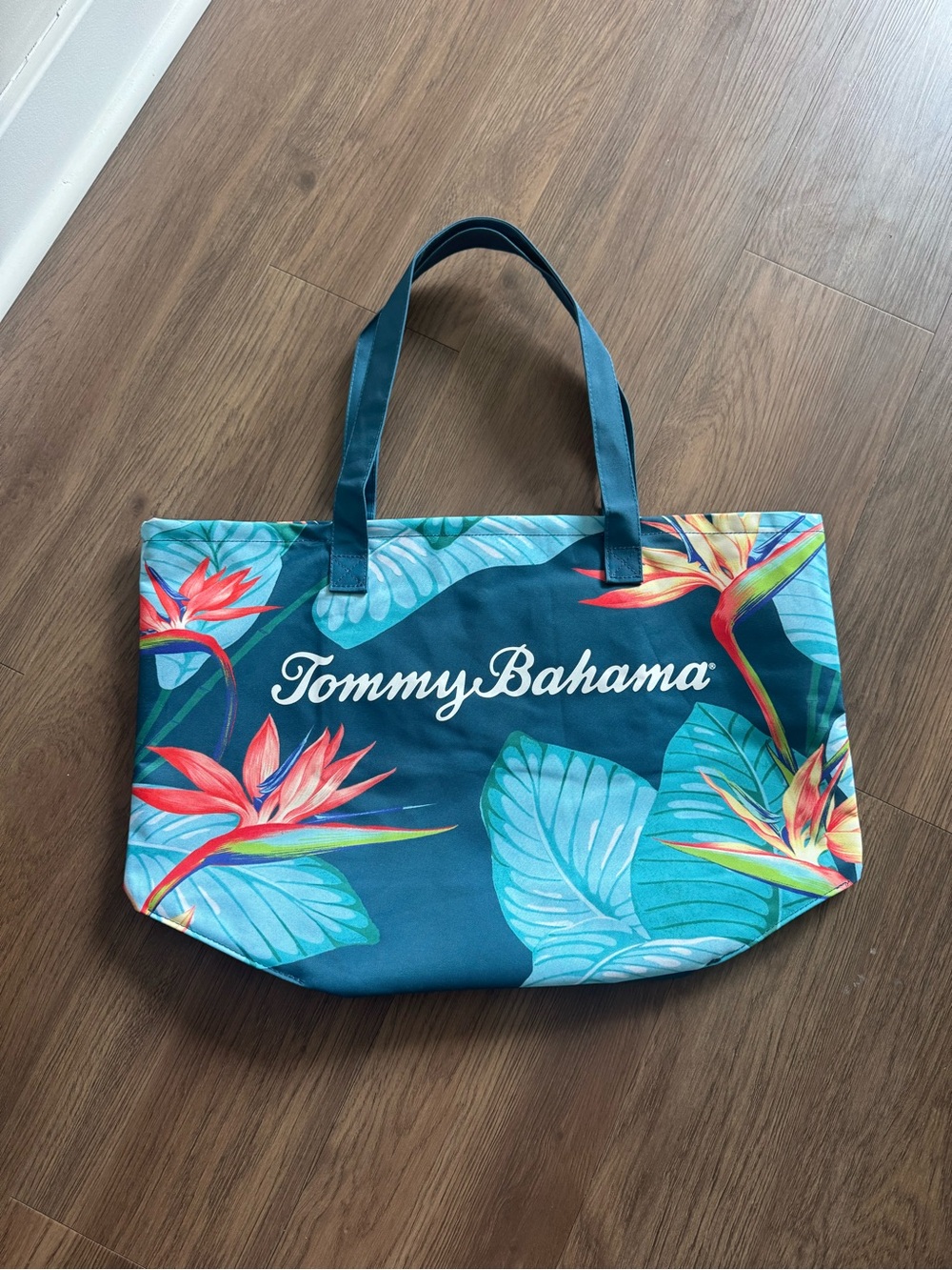Tommy Bahama Teal Tropical Floral Tote nwot